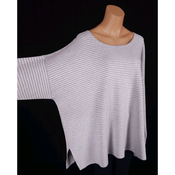 Eileen Fisher Woman Organic Cotton & Silk Striped Sweater Plus 2X Gray $198 - Picture 4 of 13